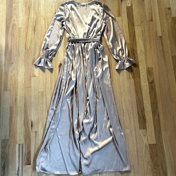 BALTIC BORN holly satin effect maxi dress gown long sleeves champagne size S - Picture 14 of 14